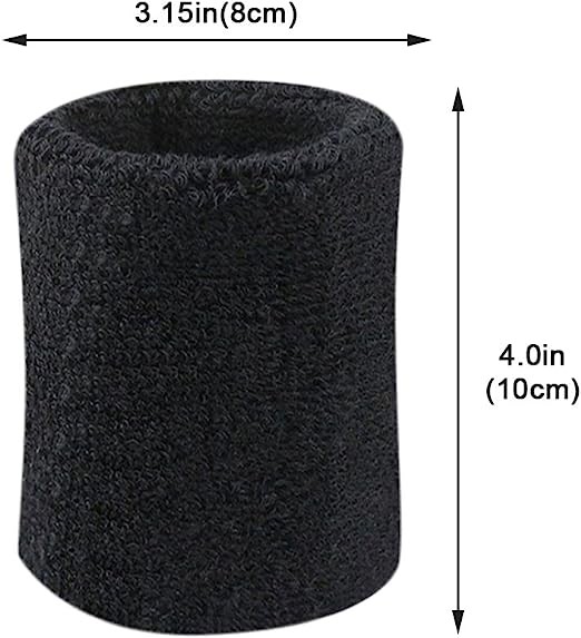 Absorbent Cotton Wristbands – Elastic Black Sports Bands for Basketball, Baseball & Running